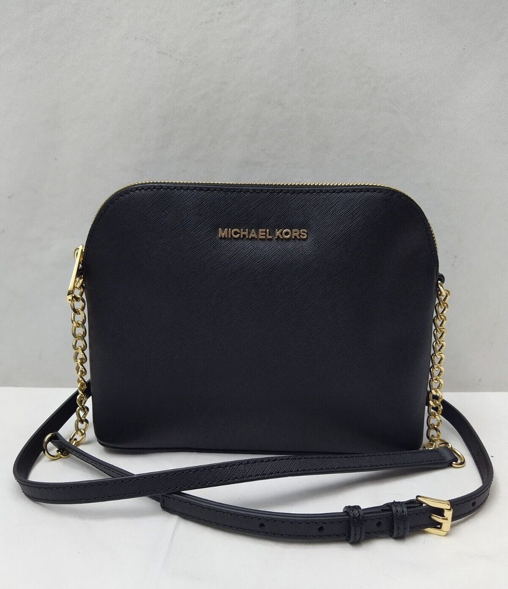 Michael Kors Black Leather Chain Strap Zipper Closure Crossbody Bag